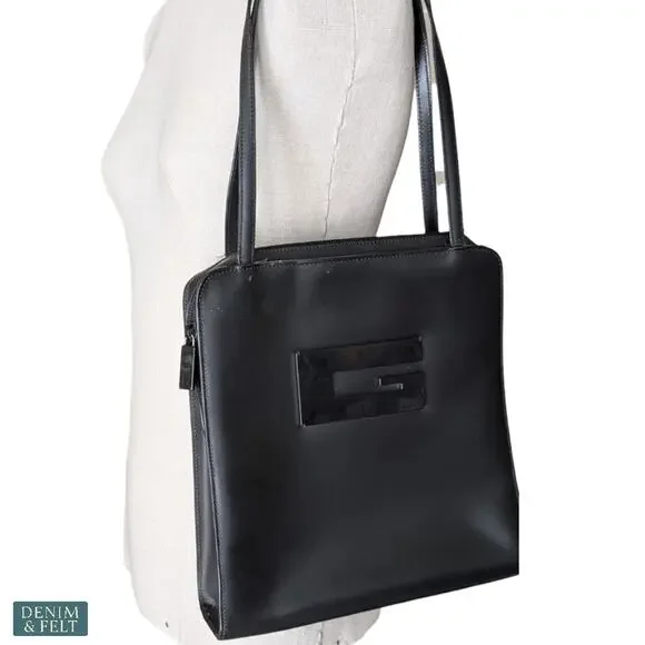Gucci Black GG Logo Shoulder Tote Work Bag Classic Designer Style PVC Purse - Picture 2 of 16